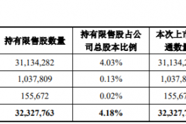 丽尚国潮32,327,763股限售股上市流通，占公司总股本的4.18%