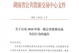 湖南省公共资源交易中心公布2018年首批失信黑名单