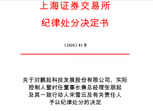 上海证券交易所对鹏起科技发展股份有限公司、实际 控制人暨时任董事长兼总经理张朋起 及其一致行动人宋雪云及有关责任人 予以纪律处分的决定 综合 第1张