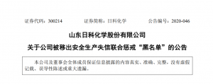 山东日科化学股份有限公司关于公司被移出安全生产失信联合惩戒“黑名单”的公告 综合 第1张